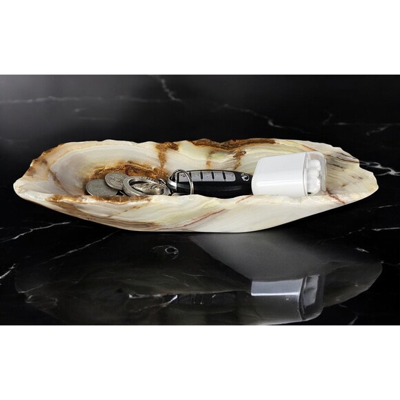 Green Onyx decorative tray, catchall dish, polished stone jewelry dish for gift - Picture 3 of 10